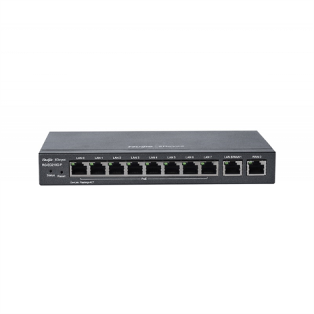 Маршрутизатор Ruijie Reyee 10-Port Gigabit Cloud Managed Gataway, support up to 8 POE/POE+ ports with 70W POE Power budget, up to 4 WAN ports, support up to 200 concurrent users, 500Mbps.