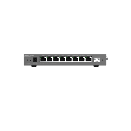Маршрутизатор Ruijie Reyee Desktop 9-port cloud management router , including 8 gigabit electrical ports and 1 gigabit SFP port , supports 1 WAN port , 5 LAN ports , and 3 LAN /WAN ports ; a maximum of 200 concurre