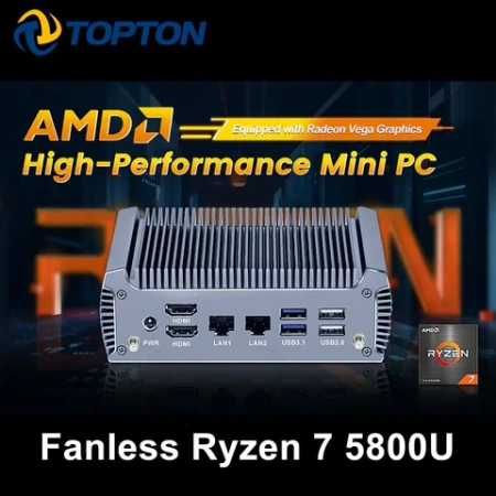Мини-ПК Topton AMD Ryzen7 5825U 4800U, игровой безвентиляторный мини-компьютер на базе Windows 11, с двойным LAN брандмауэром, роутером 2 * HDMI2.0 NVMe DDR4 WiFi6
