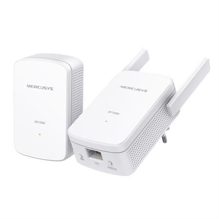 MERCUSYS AV1000 Комплект гигабитных N300 Wi-Fi адаптеров Powerline MP510 (Wi-Fi: до 300 Мбит/с на 2,4 ГГц, Powerline: до 1000 Мбит/с) + MP500 (Powerline: до 1000 Мбит/с)