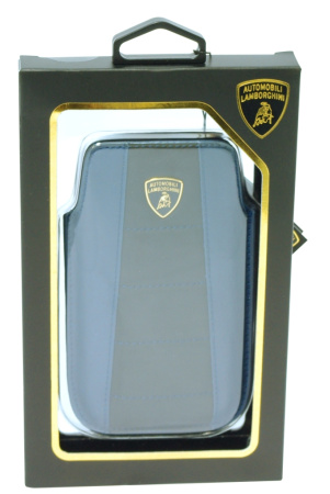 Кожаный чехол с выдвижной системой для iPhone 4/4s Lamborghini Gallardo-D1 (синий/черный)