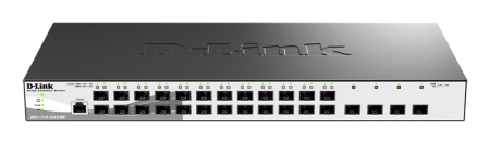 D-Link Управляемый L2 коммутатор, 24x1000Base-X SFP, 4x10GBase-X SFP+, CLI, консольный порт RJ-45, RPS