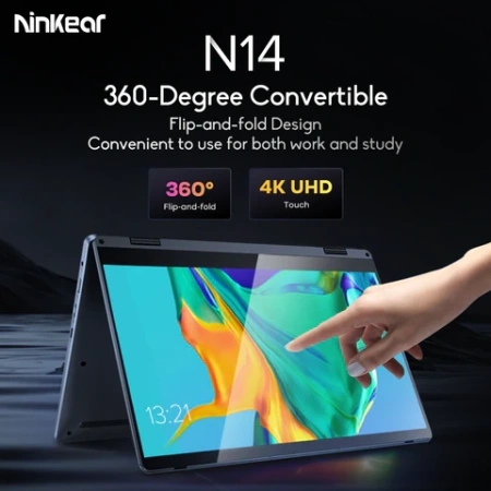 Ноутбук Ninkear N14, 14 дюймов, 4K IPS сенсорный экран, 12 Intel Celeron N95, 12 ГБ DDR5 1 ТБ SSD, клавиатура с подсветкой, креативный офисный ноутбук