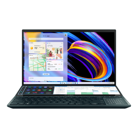 Ноутбук ASUS Zenbook Pro Duo UX582HM-H2069 Core i7-11800H/16Gb DDR4/1Tb SSD/OLED Touch 15,6" 3840x2160/GeForce RTX 3060 6Gb/WiFi6/BT/Cam/No OS/8CELL 92WH,SLEEVE,STYLUS,PALMREST,STAND/CELESTIAL BlUE/RU_EN_Keyb