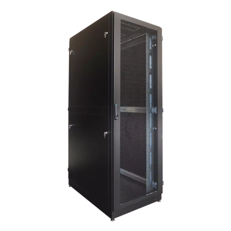 Шкаф черный Шкаф серверный напольный 48U (600  1000) дверь перфорированная, задние двойные перфорированные, цвет черный