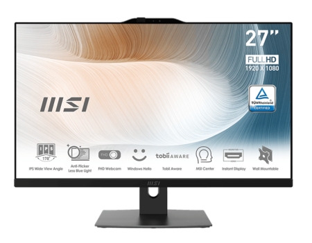 Моноблок MSI Modern AM272P 12M AiO 27" FHD (1920x1080)IPS AG Non-touch, Core i3-1220P (1.5GHz), 8Gb DDR4, 256GB SSD M.2, Intel UHD, WiFi, BT, camera, WirelessKB&mouse Eng/Rus, Win11Pro Rus,1y