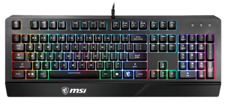 Клавиатура проводная Gaming Keyboard MSI VIGOR GK20, Wired, membrane Keyboard with ergonomic keycaps and wrist rest.  12 Key Anti-ghosting Capability. Water Resistant (spill-proof), Static multi-colour backlighting, Black
