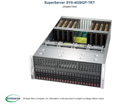 Серверная платформа Supermicro SuperServer 4U 4029GP-TRT, без CPU, 2*2nd Gen Xeon Scalable, TDP 70-205W, без ОЗУ, 24*DIMM, SATA RAID HDD, 24*SFF, 2*10GbE, support up to 8 double width GPU, 4*2000W, 1 год гарантии
