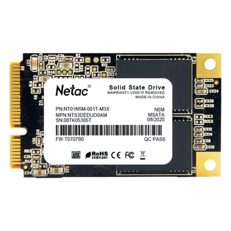 Ssd накопитель Netac SSD N5M 1TB mSATA SATAIII 3D NAND, R/W up to 560/520MB/s, TBW 560TB, 3y wty
