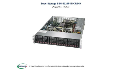 Серверная платформа Supermicro SuperStorage 2U Server 2029P-E1CR24H, БЕЗ CPU, 2*2rd Gen Xeon Scalable, TDP 205W, БЕЗ ОЗУ, 16*DIMM, SATARAID HDD, 24*SFF, 2*M.2 NVMe, 7*LP, 2*10GbE, 2*1200W, 1 год гарантии